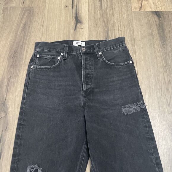 Agolde 90s Loose Fit Jean size 26 Audio Wash Distressed High Rise Straight Jeans - Picture 4 of 12